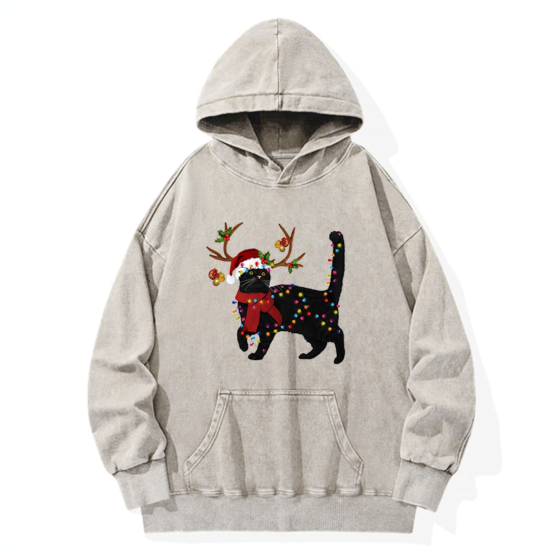 Tokyo-Tiger Christmas Black Cat Washed Hoodie