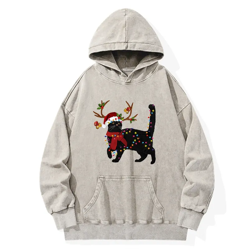 Tokyo-Tiger Christmas Black Cat Washed Hoodie