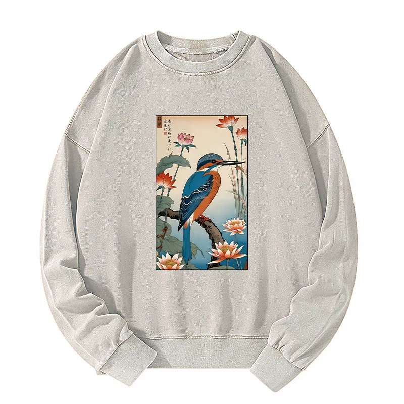 Tokyo-Tiger Ukiyo-e Kingfisher Washed Sweatshirt