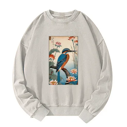 Tokyo-Tiger Ukiyo-e Kingfisher Washed Sweatshirt