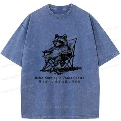 Tokyo-Tiger Raccoon Relaxing Washed T-Shirt