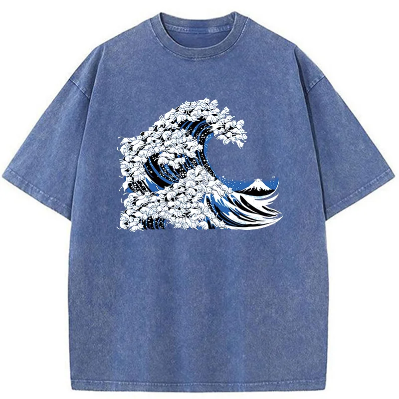 Tokyo-Tiger Japanese Cat Wave Washed T-Shirt