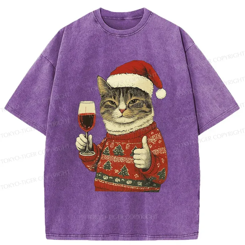 Tokyo-Tiger Christmas Cat Likes Washed T-Shirt