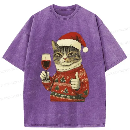 Tokyo-Tiger Christmas Cat Likes Washed T-Shirt