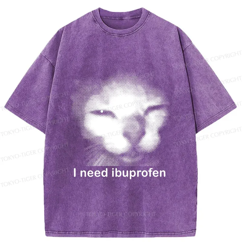 Tokyo-Tiger Blurry Cat Need Ibuprofen Washed T-Shirt
