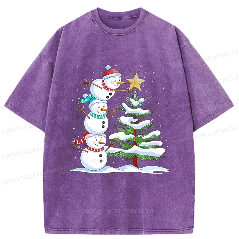 Tokyo-Tiger Christmas Snowman Washed T-Shirt