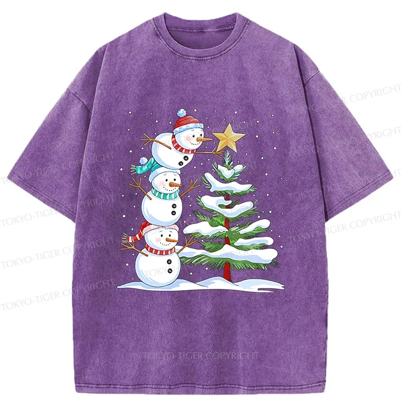 Tokyo-Tiger Christmas Snowman Washed T-Shirt