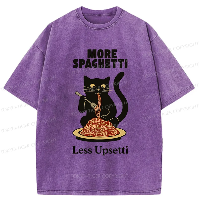 Tokyo-Tiger Black Cat Eating Pasta Washed T-Shirt