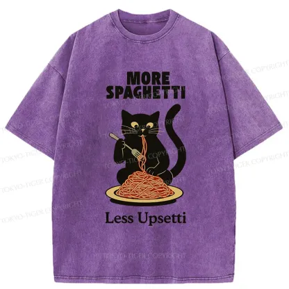 Tokyo-Tiger Black Cat Eating Pasta Washed T-Shirt