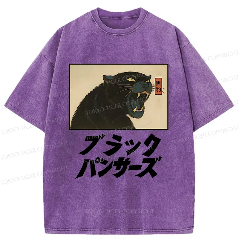 Tokyo-Tiger Japanese Black Panther Washed T-Shirt