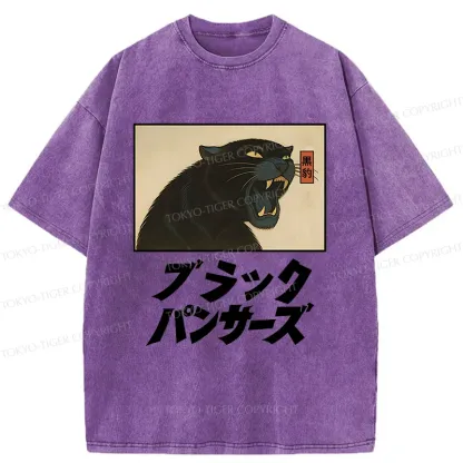 Tokyo-Tiger Japanese Black Panther Washed T-Shirt