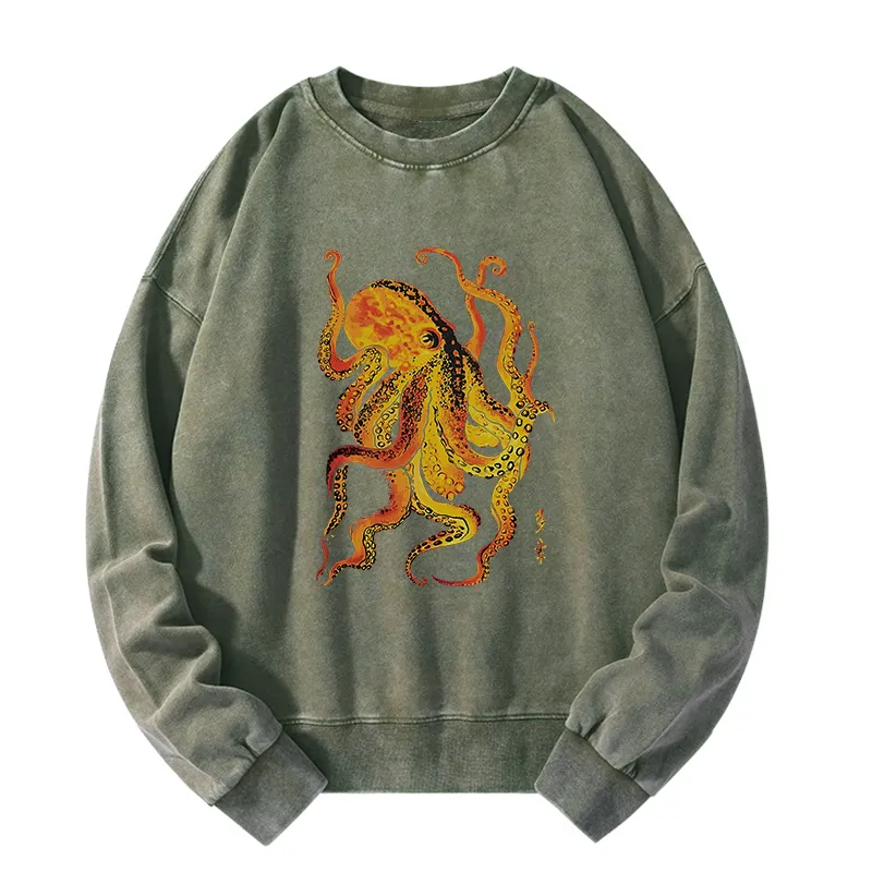 Tokyo-Tiger Deep Sea Gorgeous Octopus Washed Sweatshirt