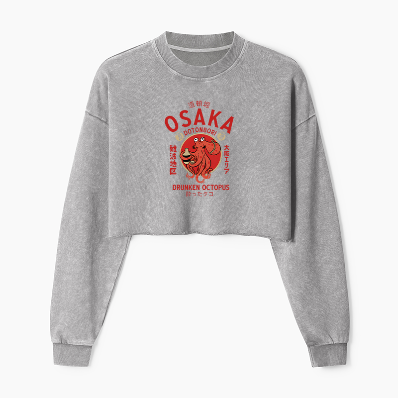 Tokyo-Tiger Drunken Octopus Japan Washed Crop Sweatshirt