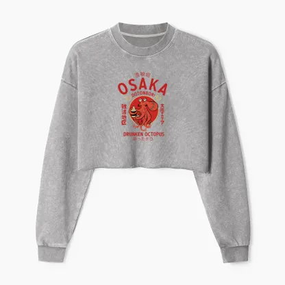 Tokyo-Tiger Drunken Octopus Japan Washed Crop Sweatshirt