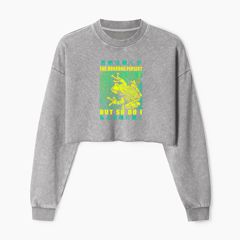 Tokyo-Tiger The Horrors Persist Frog Washed Crop Sweatshirt