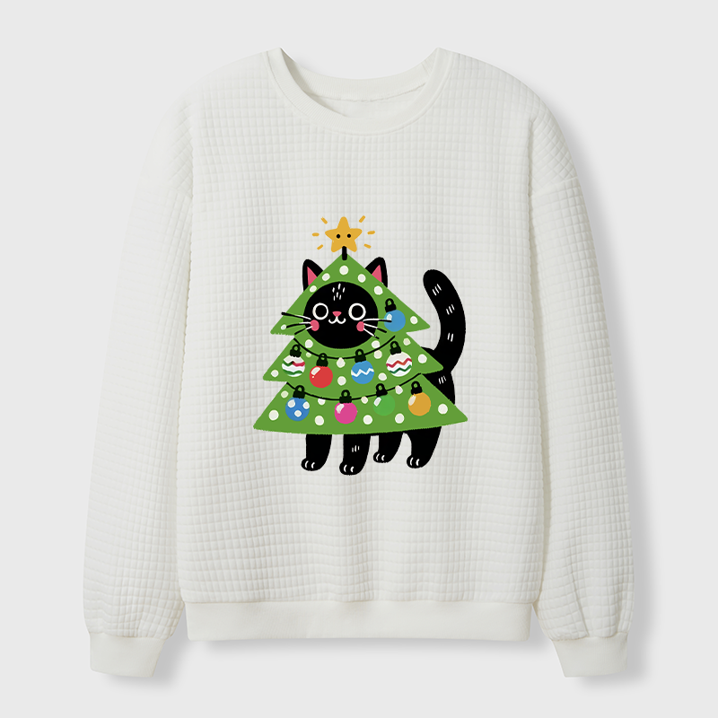 Tokyo-Tiger Christmas Tree Cat Waffle Sweatshirt