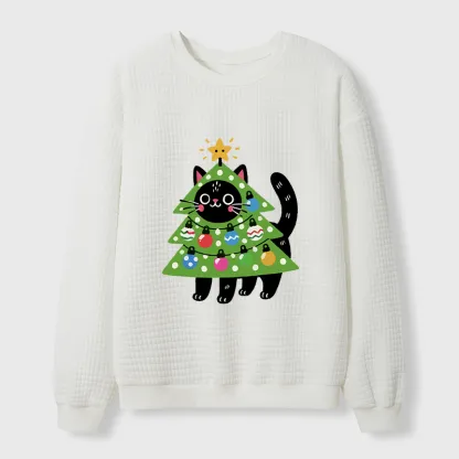 Tokyo-Tiger Christmas Tree Cat Waffle Sweatshirt