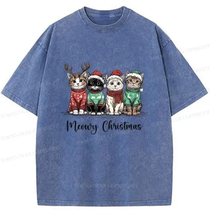 Tokyo-Tiger Four Kittens Christmas Washed T-Shirt
