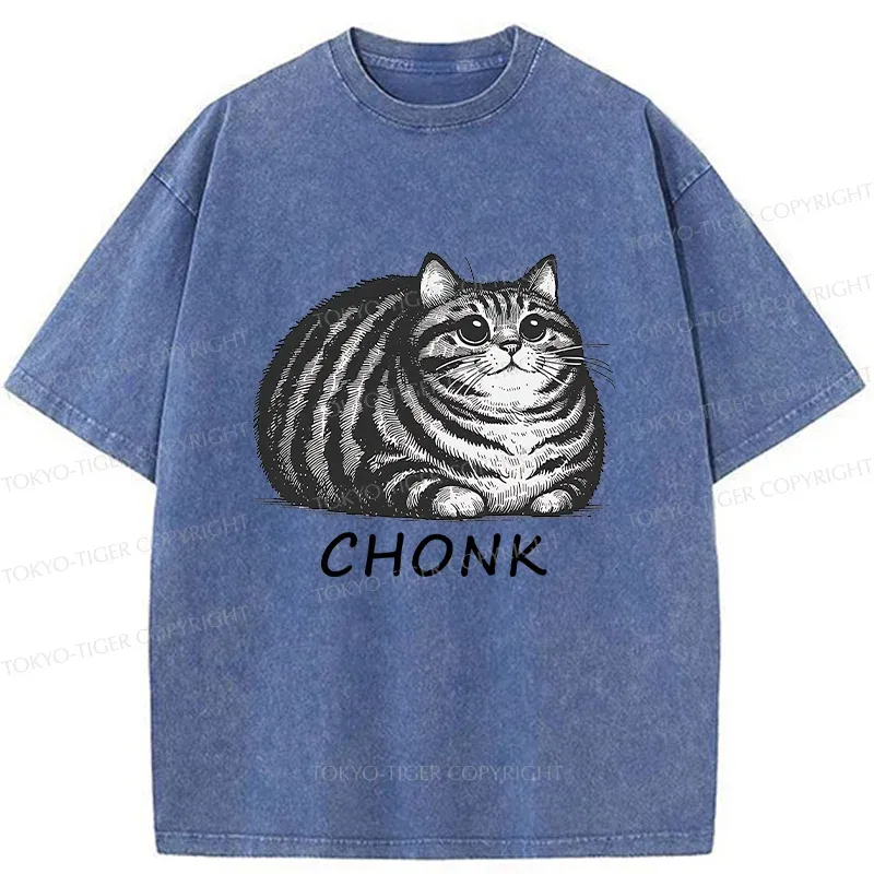Tokyo-Tiger Fat Cat Funny Washed T-Shirt