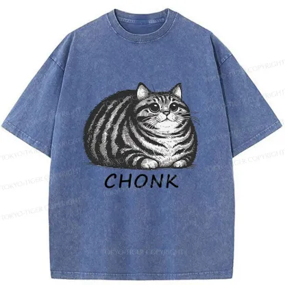 Tokyo-Tiger Fat Cat Funny Washed T-Shirt
