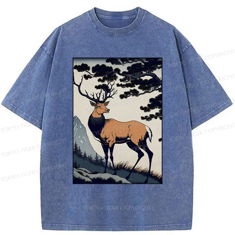 Tokyo-Tiger Japanese Traditional Deer Washed T-Shirt