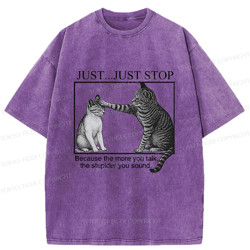 Tokyo-Tiger Stop Talking Cat Washed T-Shirt