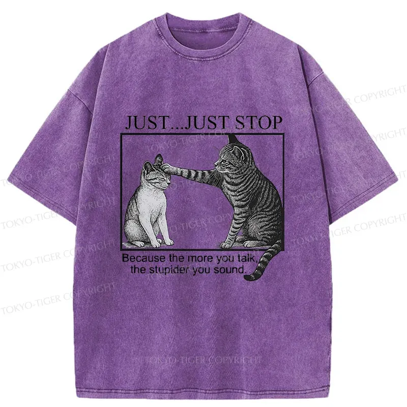 Tokyo-Tiger Stop Talking Cat Washed T-Shirt