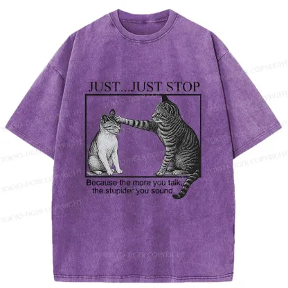 Tokyo-Tiger Stop Talking Cat Washed T-Shirt