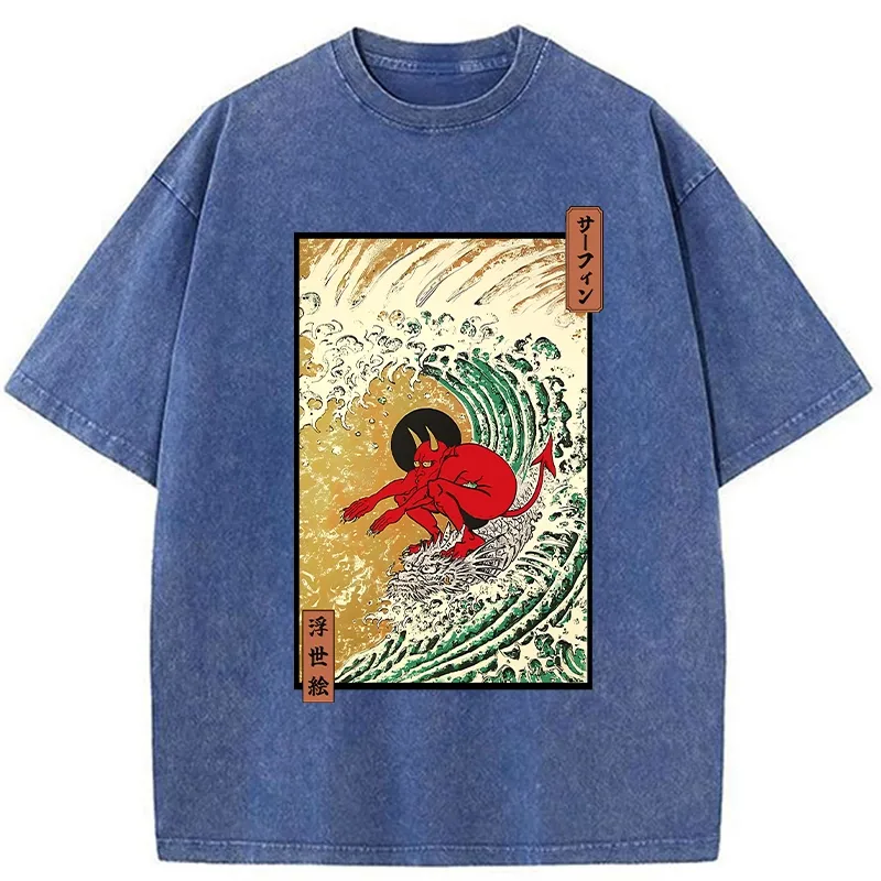 Tokyo-Tiger Surfing Demon Washed T-Shirt Sale