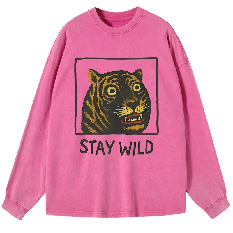 Tokyo-Tiger Silly And Cute Tiger Washed Long Sleeve T-Shirt
