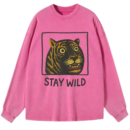Tokyo-Tiger Silly And Cute Tiger Washed Long Sleeve T-Shirt