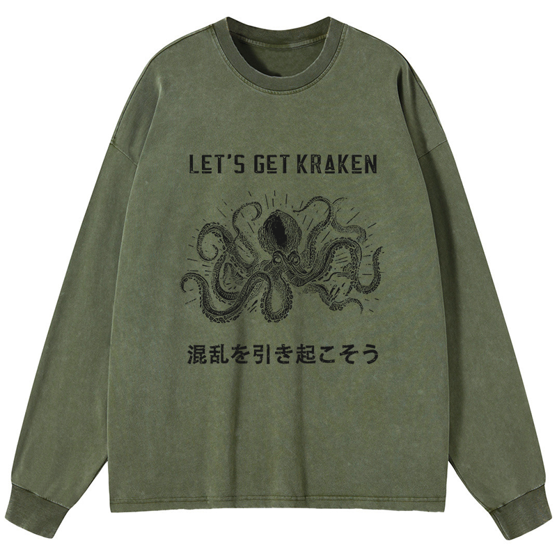 Tokyo-Tiger Funny Octopus：Let’s Get Kraken Washed Long Sleeve T-Shirt