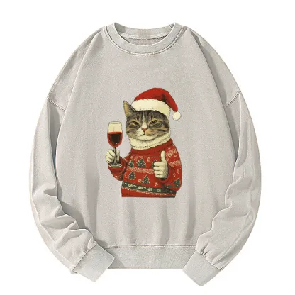 Tokyo-Tiger Christmas Cat Likes Washed Sweatshirt