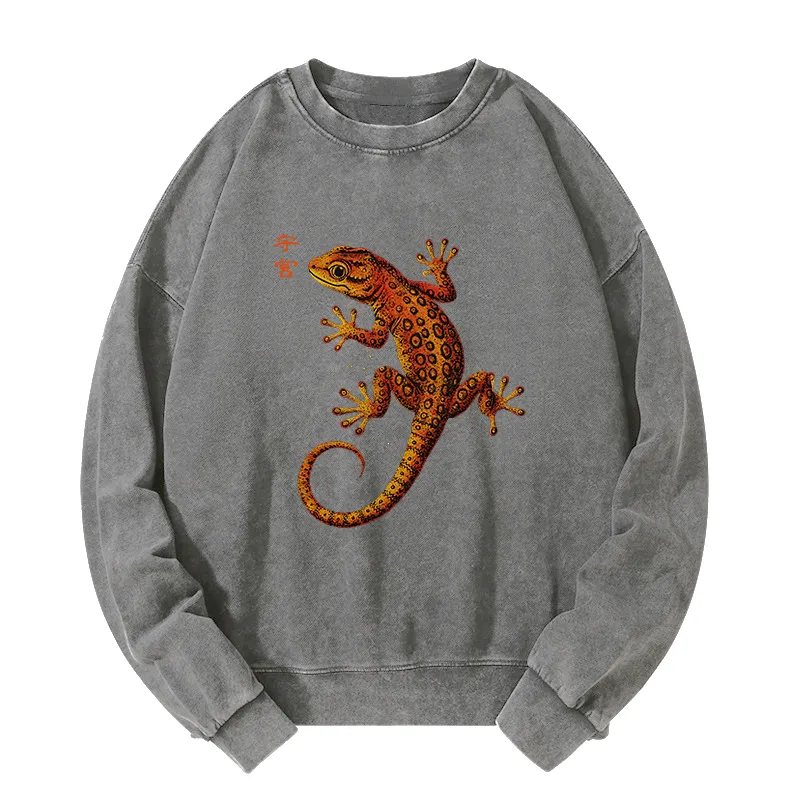 Tokyo-Tiger Retro Gecko Funny Washed Sweatshirt