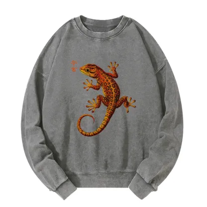Tokyo-Tiger Retro Gecko Funny Washed Sweatshirt