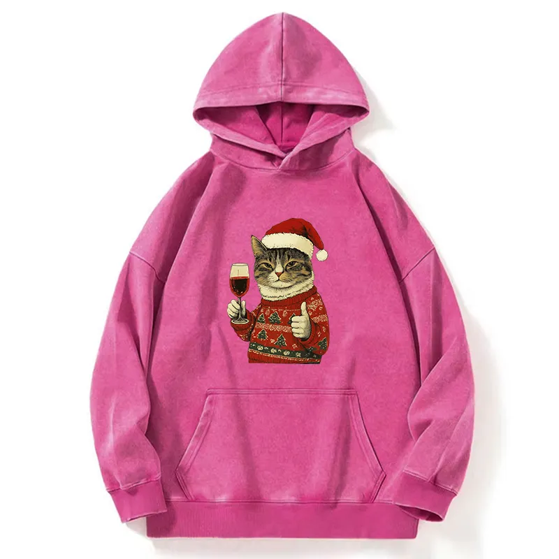 Tokyo-Tiger Christmas Cat Likes Washed Hoodie