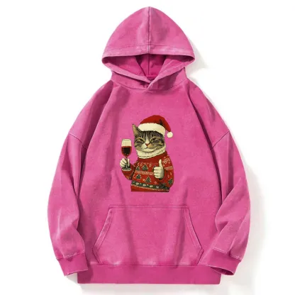 Tokyo-Tiger Christmas Cat Likes Washed Hoodie
