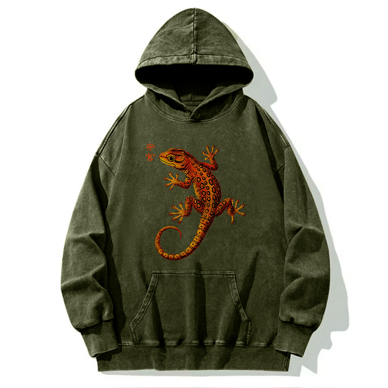 Tokyo-Tiger Retro Gecko Funny Washed Hoodie