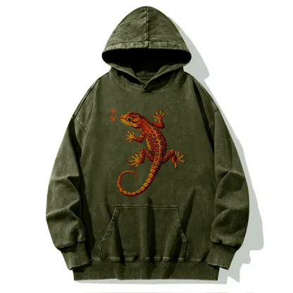 Tokyo-Tiger Retro Gecko Funny Washed Hoodie