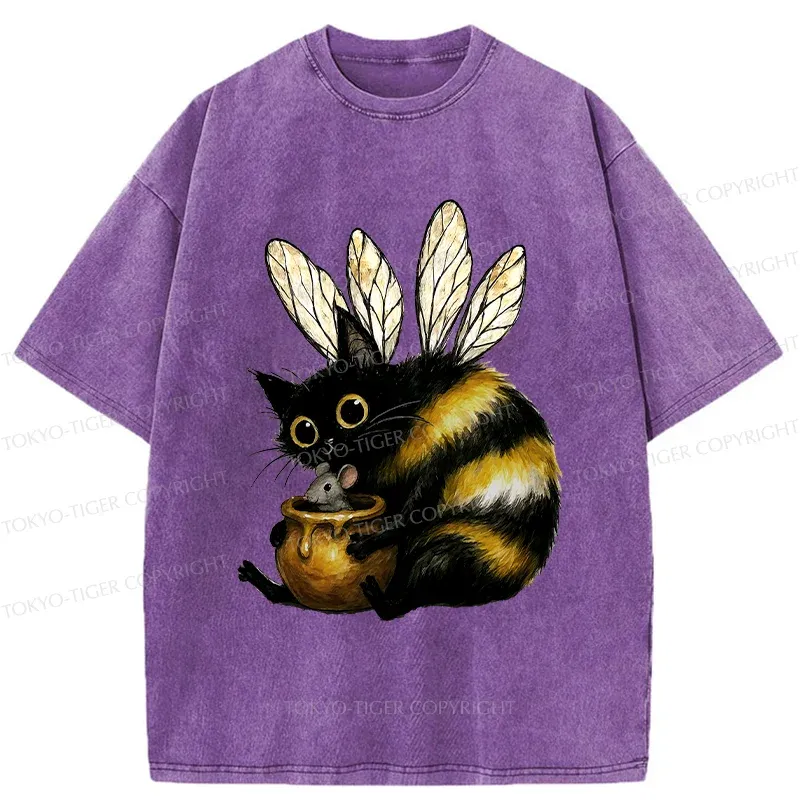 Tokyo-Tiger Cute CatBee Washed T-Shirt