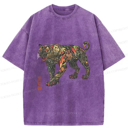 Tokyo-Tiger Traditional Japanese Black Panther Washed T-Shirt