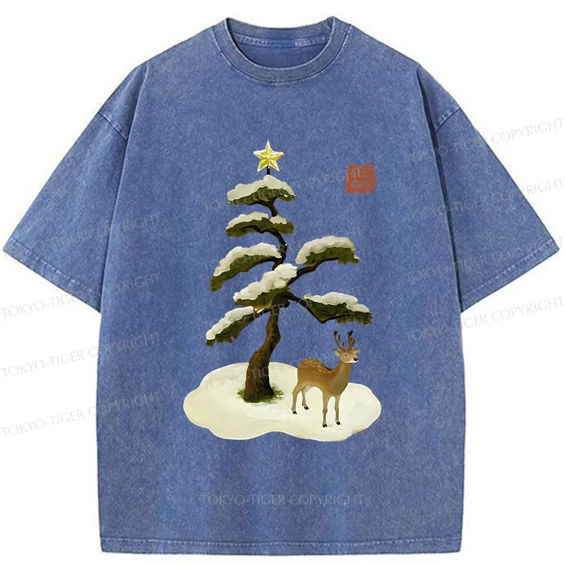 Tokyo-Tiger Pine And Cypress Christmas tree Washed T-Shirt