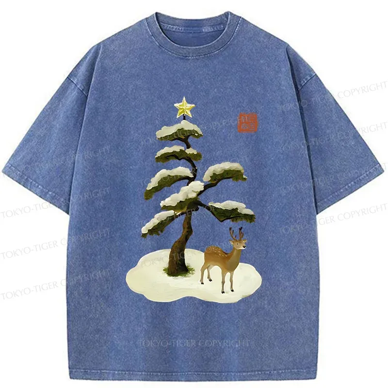 Tokyo-Tiger Pine And Cypress Christmas tree Washed T-Shirt