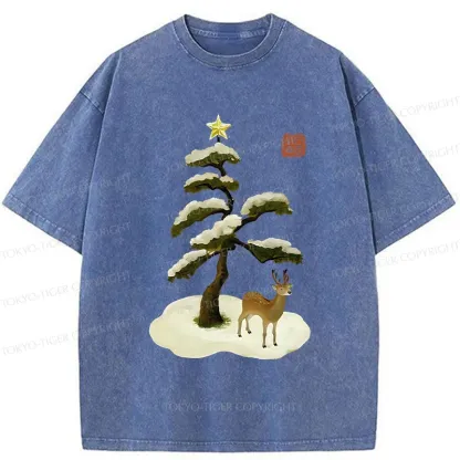 Tokyo-Tiger Pine And Cypress Christmas tree Washed T-Shirt