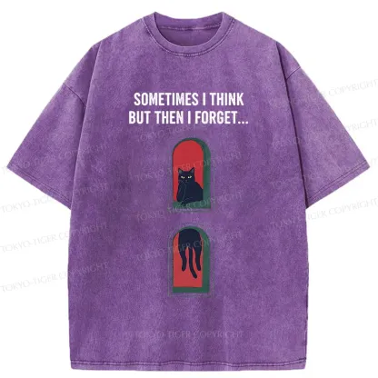 Tokyo-Tiger Thinking Black Cat Washed T-Shirt