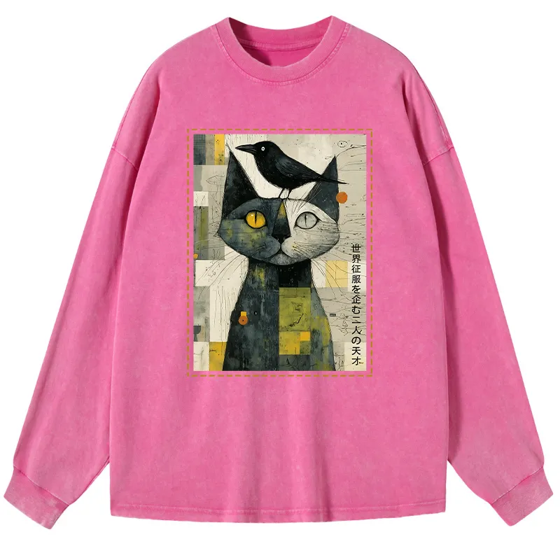 Tokyo-Tiger The Cat And The Crow Are Planning To Rule The World Washed Long Sleeve T-Shirt