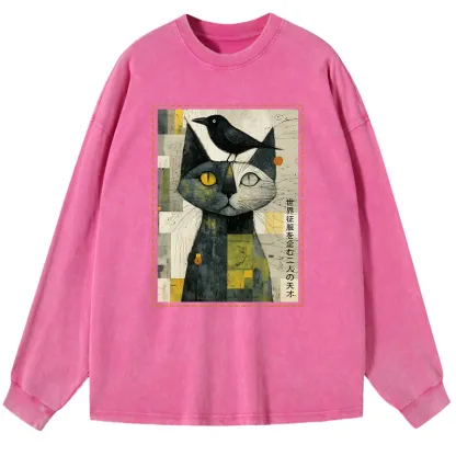 Tokyo-Tiger The Cat And The Crow Are Planning To Rule The World Washed Long Sleeve T-Shirt