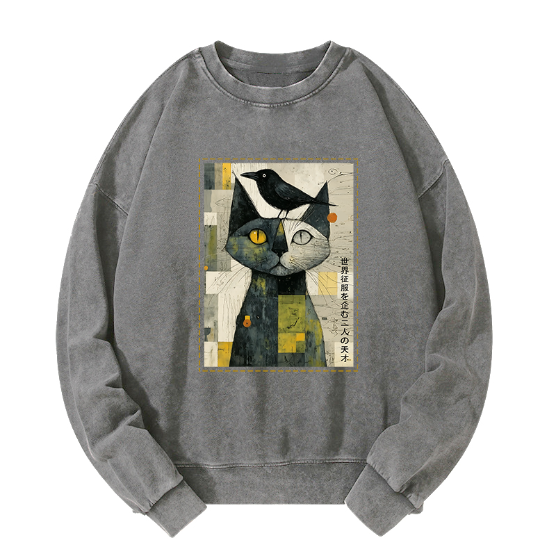 Tokyo-Tiger The Cat And The Crow Are Planning To Rule The World Washed Sweatshirt