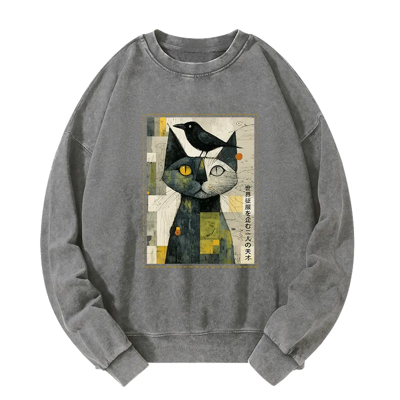 Tokyo-Tiger The Cat And The Crow Are Planning To Rule The World Washed Sweatshirt