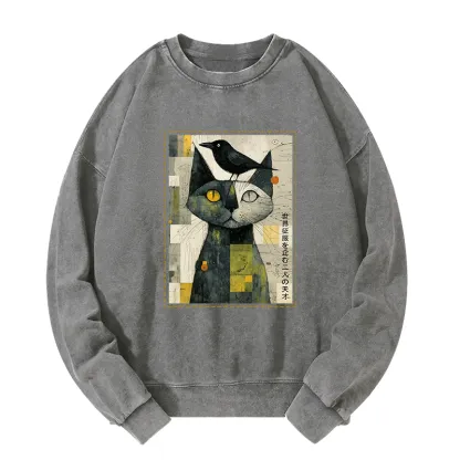 Tokyo-Tiger The Cat And The Crow Are Planning To Rule The World Washed Sweatshirt